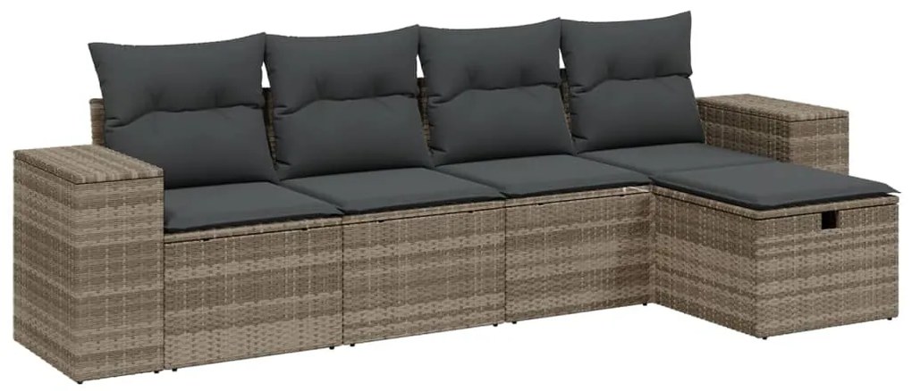 Set divano da giardino 5pz con cuscini grigio chiaro polyrattan