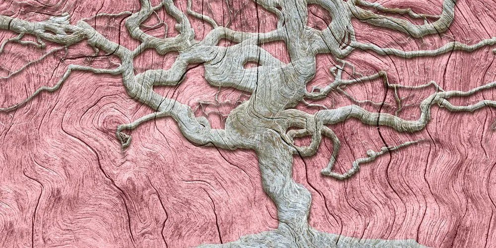 Quadro su tela – Albero astratto su legno con contrasto rosa