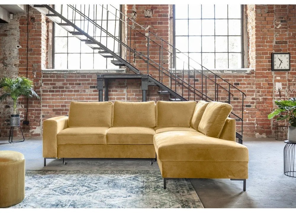 Divano letto angolare in velluto giallo (angolo destro) Lofty Lilly - Miuform
