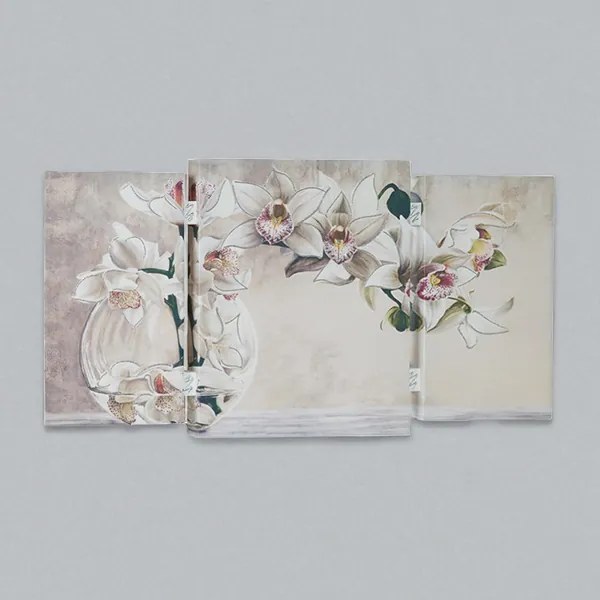 Quadro stampa su tela a TRIS 70x140 cm telaio in legno con disegno floreale Bianco