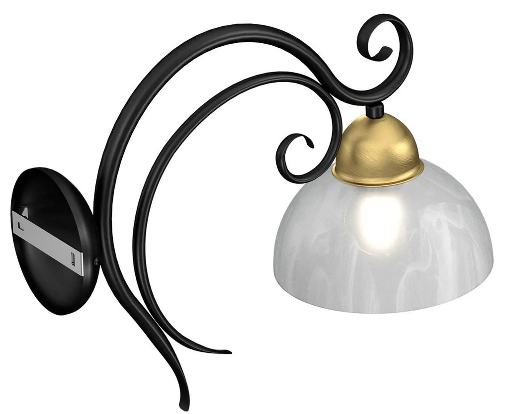 Luminex Applique Flora, un paralume in vetro, nero/ottone