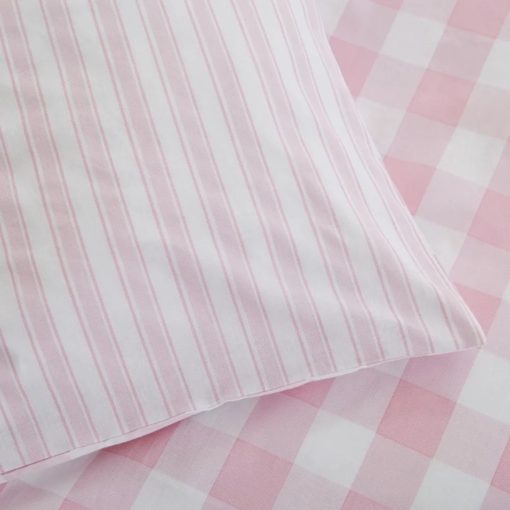 Biancheria da letto in cotone rosa, 135 x 200 cm Check and Stripe - Bianca