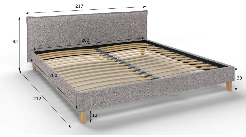 Letto matrimoniale imbottito grigio con griglia 200x200 cm Tina - Ropez