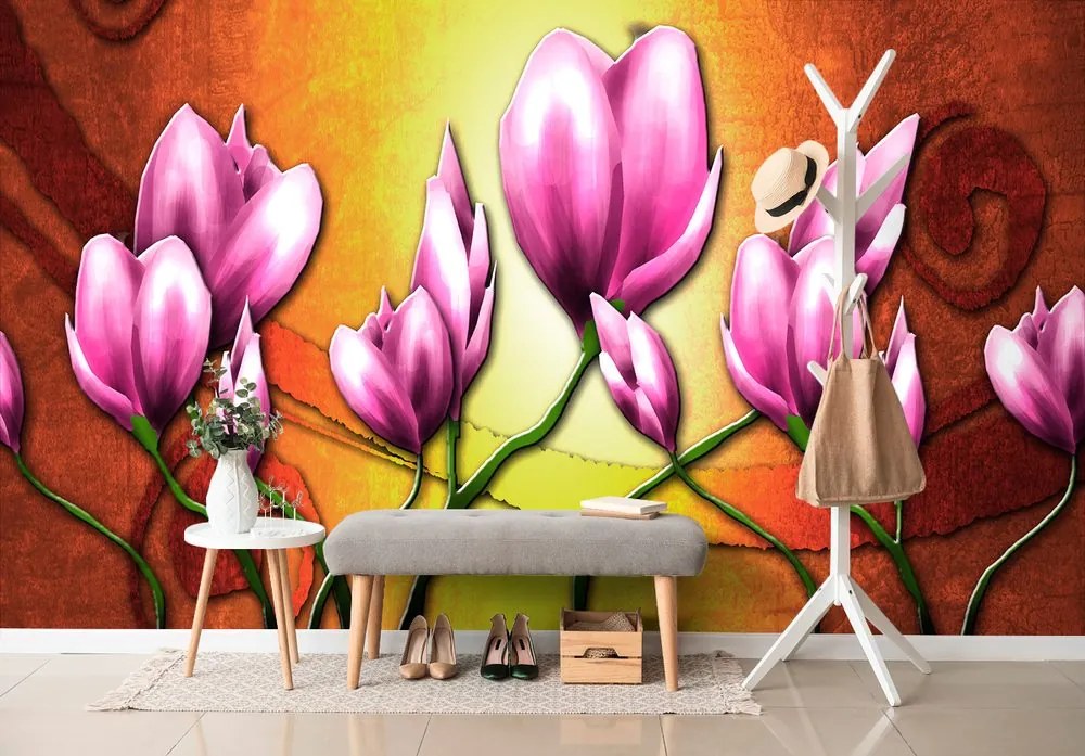 Carta da parati – Fiori viola in stile etnico