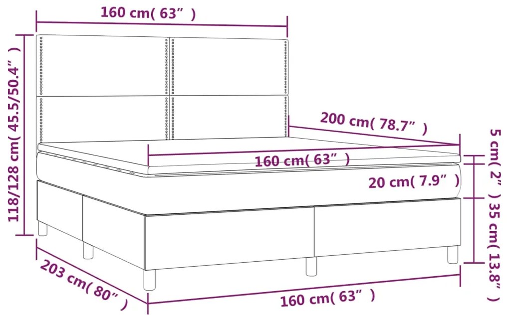 Letto a Molle con Materasso e LED Grigio Scuro 160x200 cm