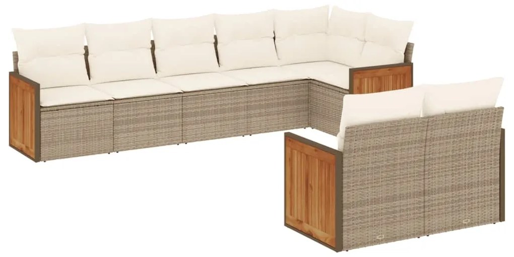 Set divano da giardino 8 pz con cuscini beige in polyrattan