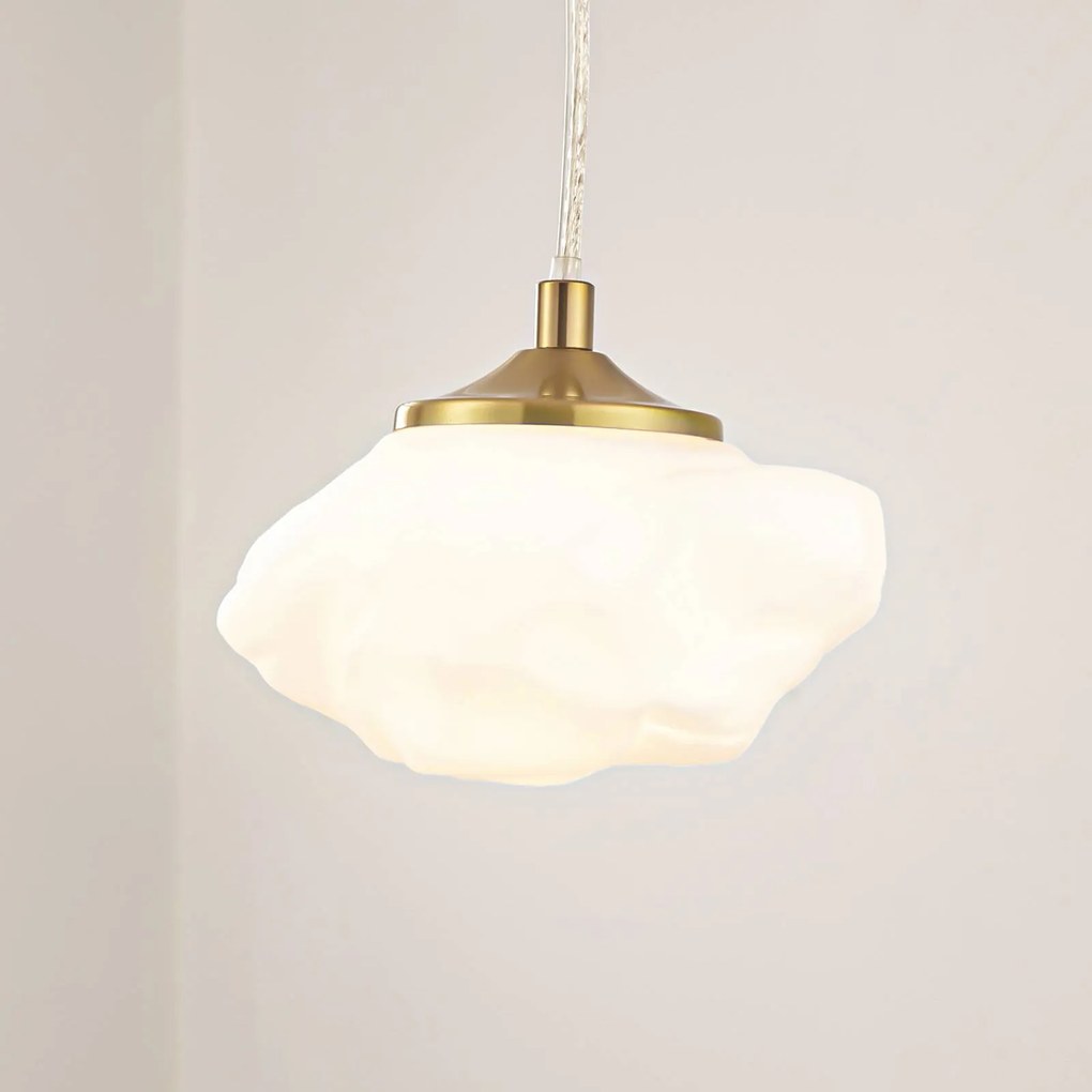 Lampada a sospensione Lindby Piatra, opale/ottone, vetro, Ø 16 cm, G9