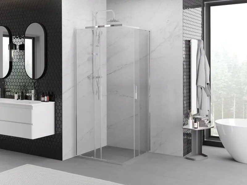 Mexen Exo cabina doccia quadrata scorrevole 100 x 100 cm, trasparente, cromo - 8111-100-100-01-00