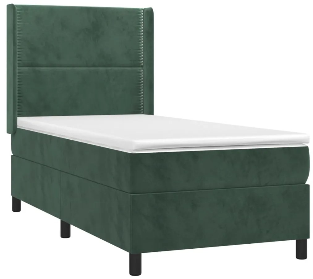 Letto a molle con materasso e led verde scuro 80x200cm velluto