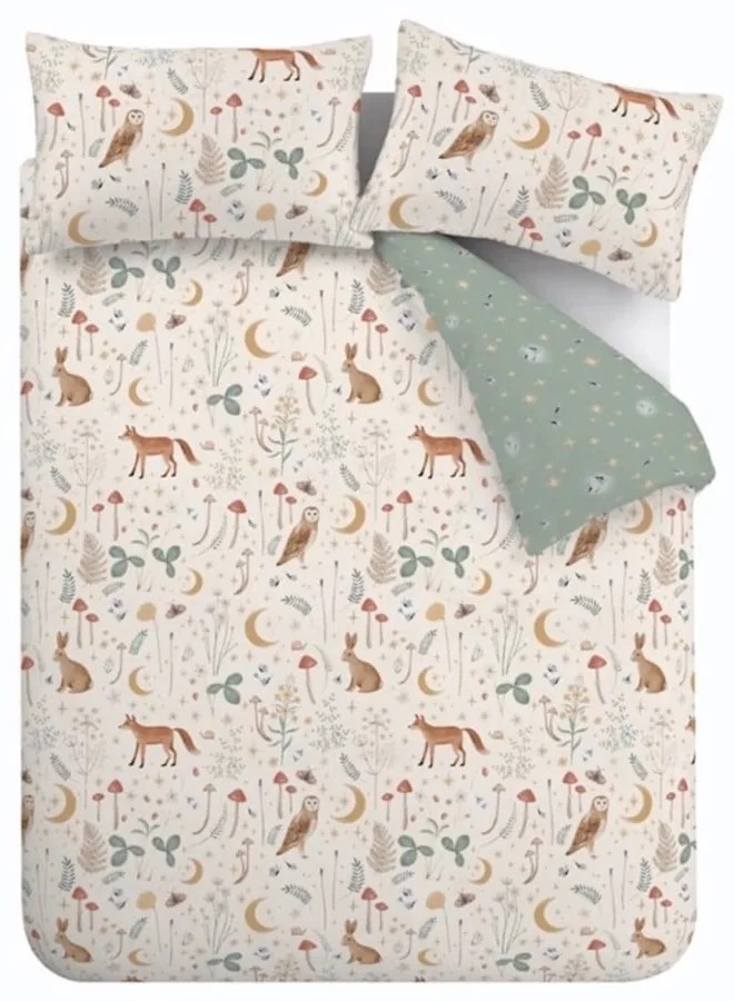 Biancheria da letto singola beige-verde 135x200 cm Enchanted Twilight Animals - Catherine Lansfield