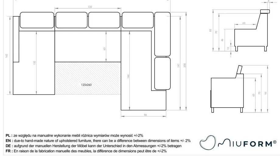 Divano letto angolare a U in velluto blu scuro (angolo destro) Sweet Harmony - Miuform