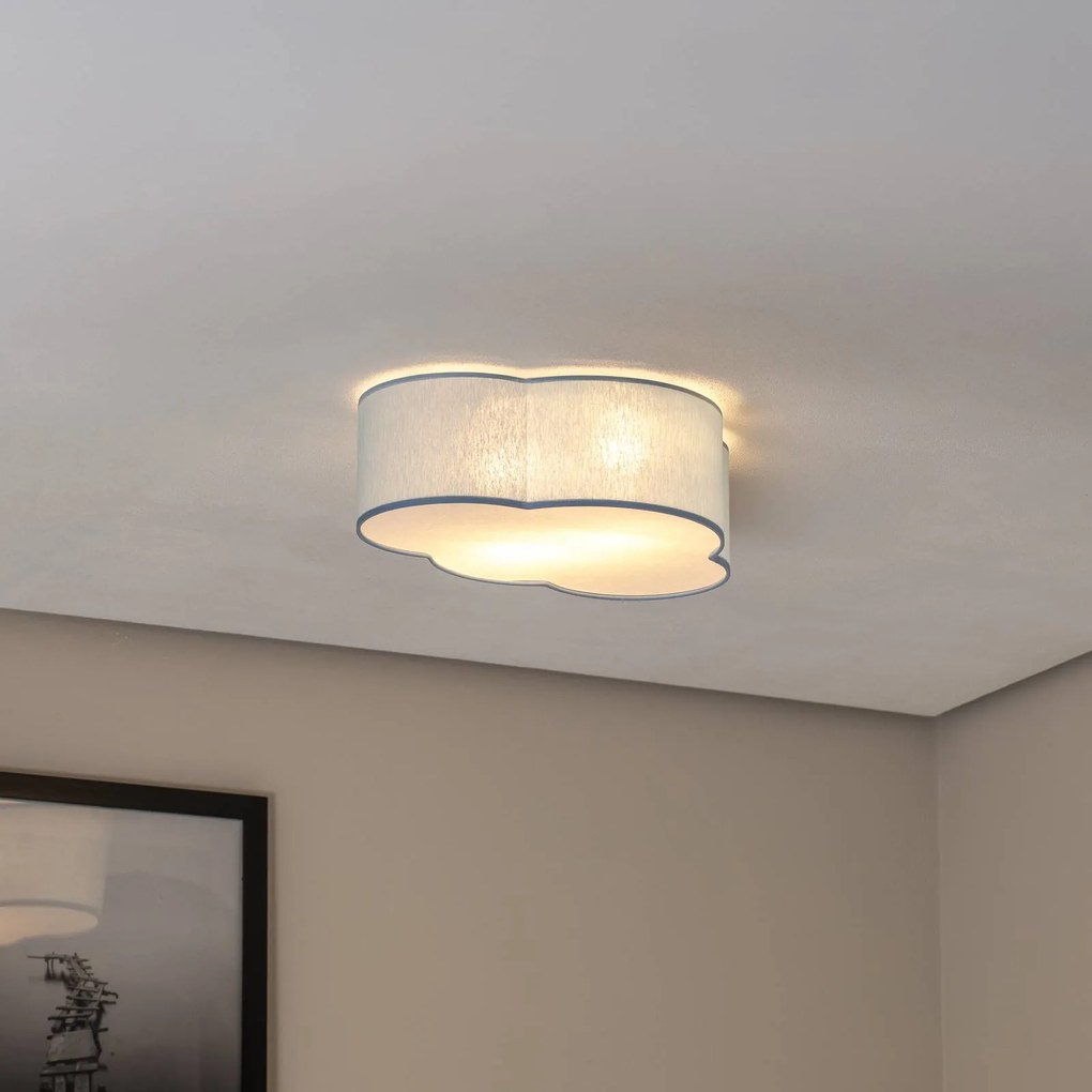 TK Lighting Plafoniera Cloud, blu, 43 cm di lunghezza, tessuto, nuvola, E27