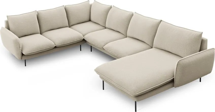 Divano angolare Vienna 7 in tessuto strutturato con gambe nere - L330cm