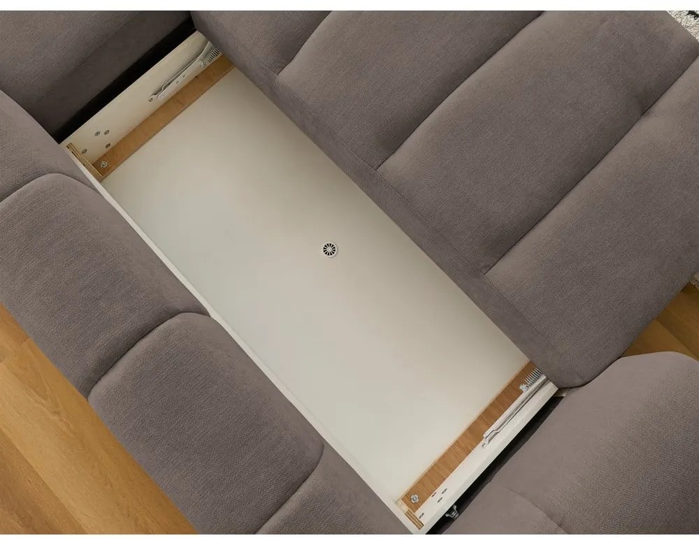 Divano angolare grigio tortora allungabile e con contenitore (penisola a destra/chaise lounge) con rivestimento in ciniglia Fuji – Bobochic Paris