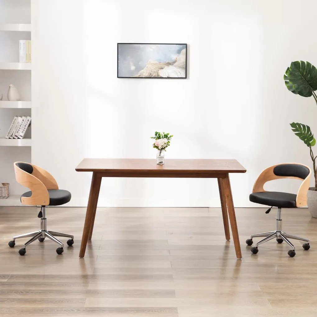 Sedia Da Ufficio Girevole Nera İn Legno Piegato E Similpelle /