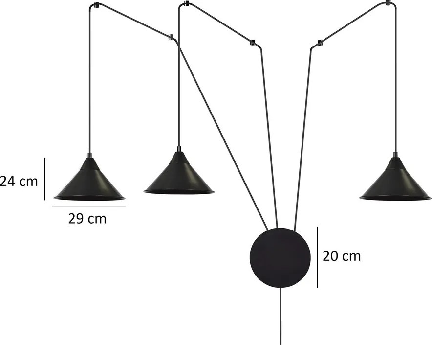 Lampada a sospensione 3xE27 ABRAMO 3 Nera