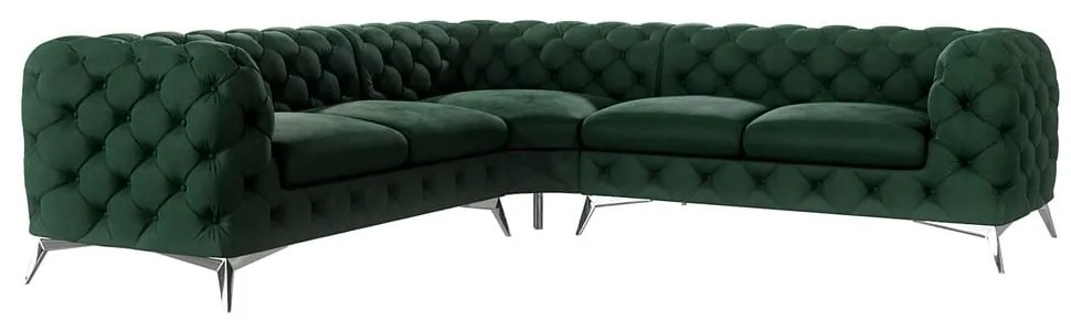 Divano angolare verde scuro con rivestimento in velluto Chelsea – Ropez