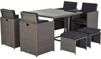 EASYCOMFORT Set Mobili da Giardino Esterno 9 pezzi Tavolo con 4 Sedie 4 Poggiapiedi in Rattan, Grigio