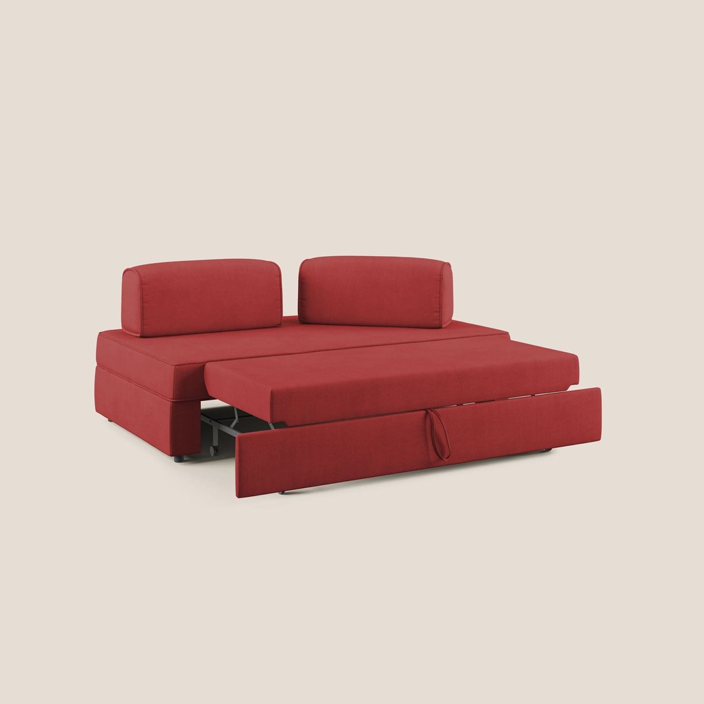 Liberty divano con pouf estraibile e schienali movibili in tessuto morbido impermeabile T02 rosso