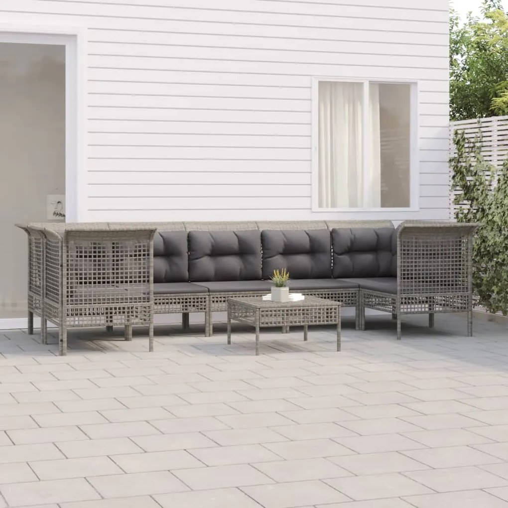 Set divani da giardino 8 pz con cuscini in polyrattan grigio