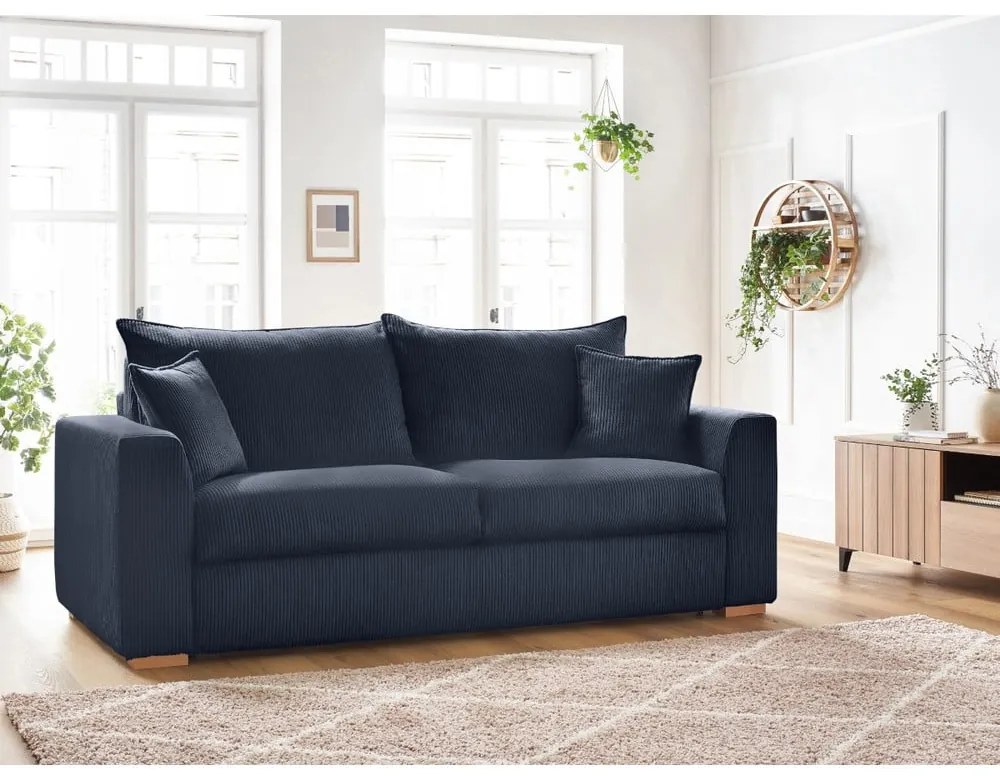 Divano in blu scuro allungabile con rivestimento in velluto a coste 225 cm Augustin – Bobochic Paris