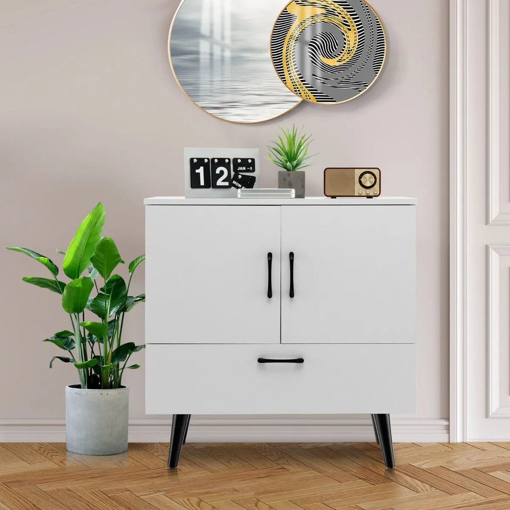 Costway Mobiletto portaoggetti moderno per soggiorno e ingresso, Credenza da buffet con 2 ante e 1 cassetto Bianco