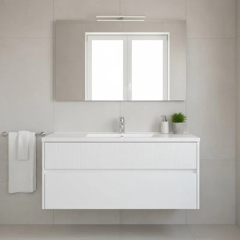 Mobile da bagno sospeso sotto lavabo Niwa 2 cassetti L 119.5 x H 50 x P 45.5 cm bianco laccato opaco cannettato