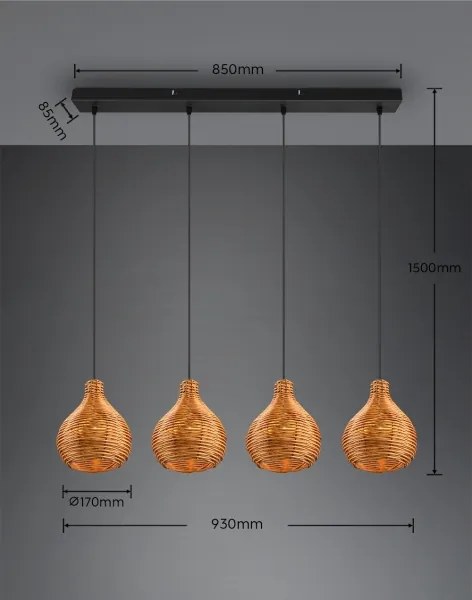 Reality - Lampada a sospensione con cavo SPROUT 3xE14/40W/230V marrone/rattan
