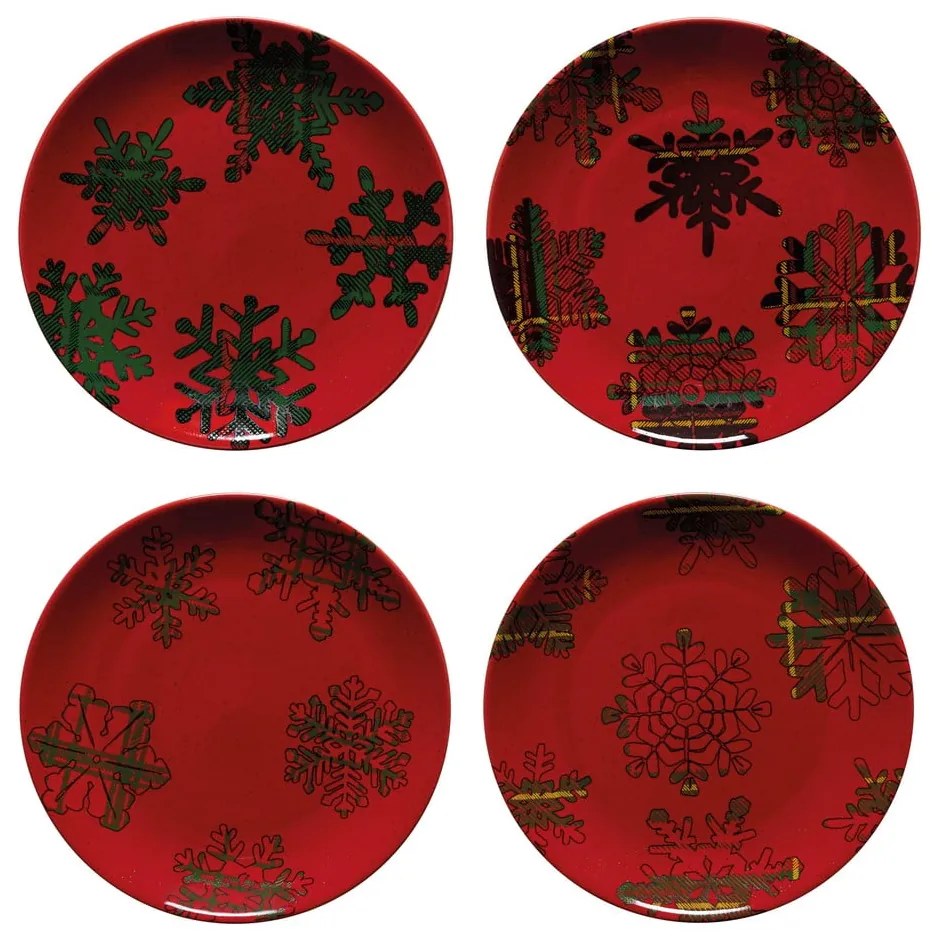 Set di 4 piatti da dessert in gres rosso e nero, ø 21,6 cm Snowflake - Casafina