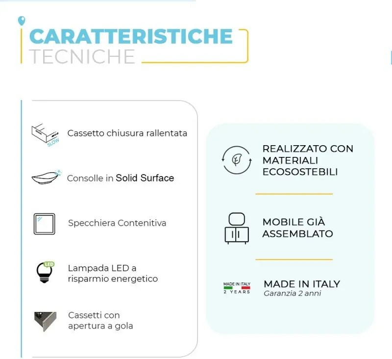 Mobile bagno a terra 80 cm Master grigio con lavabo e specchio contenitore