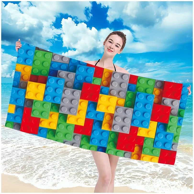 Telo mare con motivo a mattoncini lego colorati, 100 x 180 cm