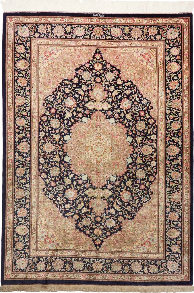 Ghom Tappeto persiano 140 x 190 Nero (Iran) Annodato A Mano