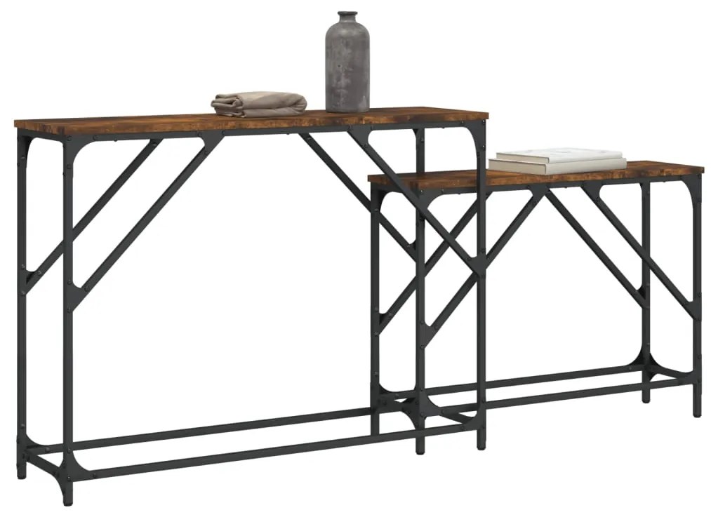 Tavoli consolle impilabili 2pz rovere fumo legno multistrato