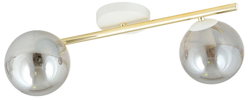 Plafoniera Contemporanea 2 Luci Eracle In Acciaio Oro/Bianco E Sfere Vetro Fumè