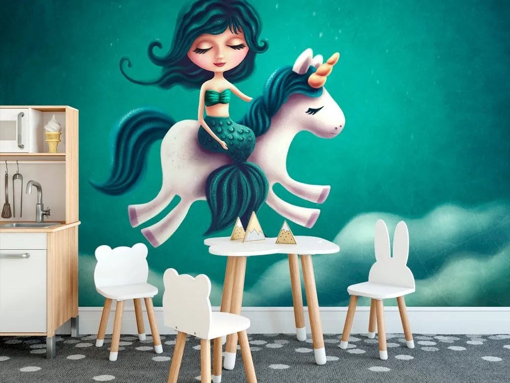 Carta da parati – Sirenetta con unicorno