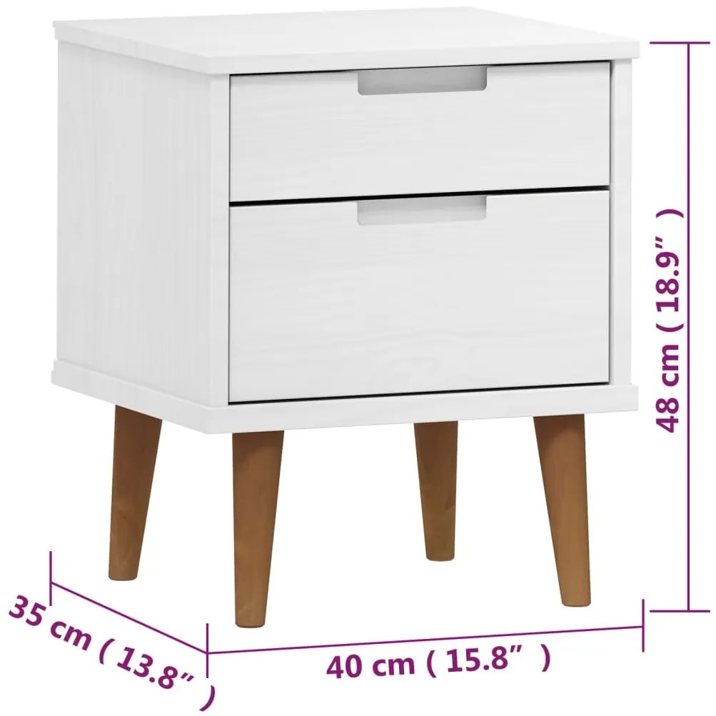 Comodino MOLDE Bianco 40x35x48 cm in Legno Massello di Pino