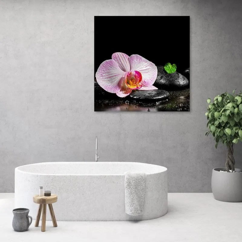 Quadro su tela, Uno zen in fiore di orchidea  Dimensioni 60x60