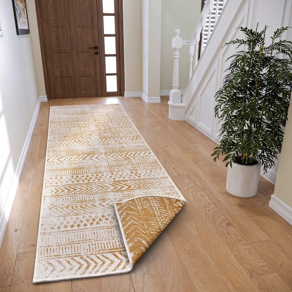 Tappeto per esterni giallo ocra e bianco 80x350 cm Biri - NORTHRUGS