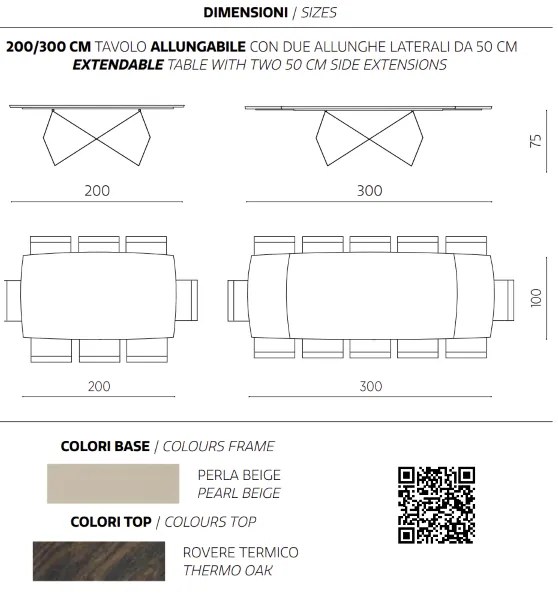 Tavolo allungabile 300 cm con base metallo Beige e piano Rovere Termico WALL
