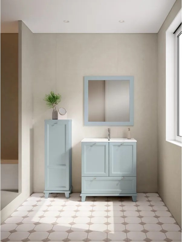 Mobile da bagno a terra sotto lavabo L 80 x H 85 x P 45 cm blu ghiaccio laccato opaco, 1 cassetto, 2 ante VISOBATH Unike