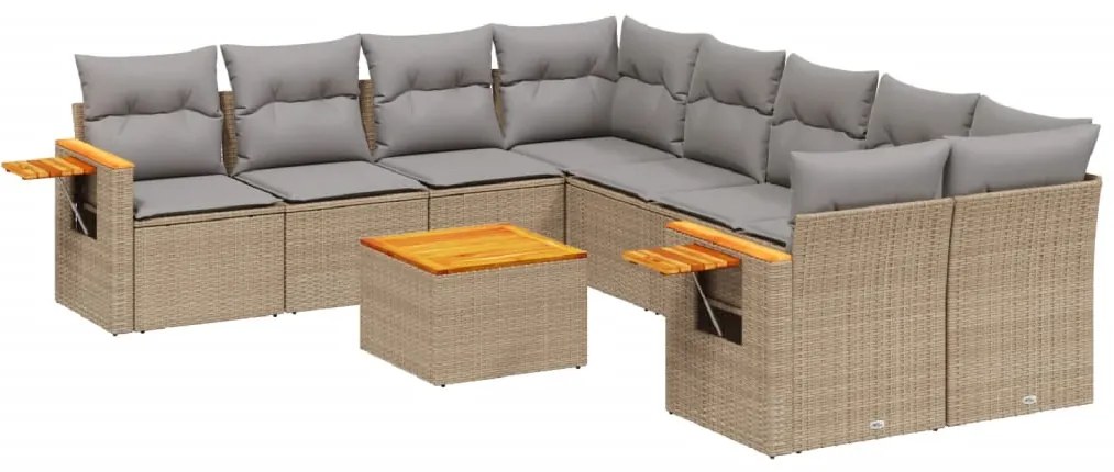 Set Divano da Giardino 9 pz con Cuscini Beige in Polyrattan