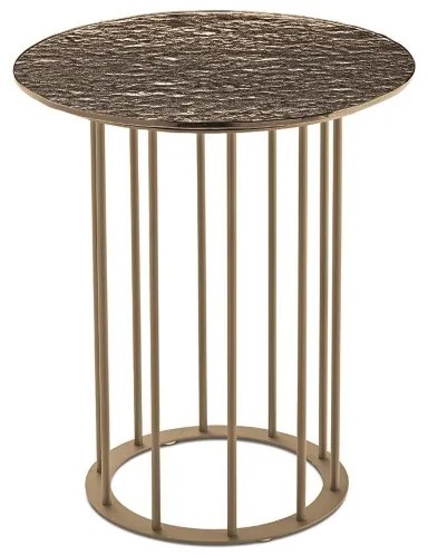Tavolino tondo D45 cm con base in metallo Beige e piano in vetro martellato Bronzo MUTE