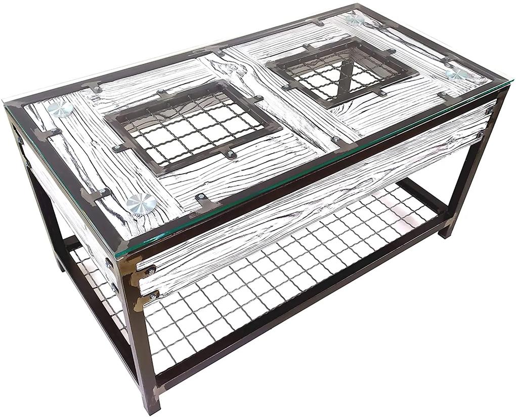 CHYRKA® Tavolino HALICZ tavolo da salotto LH Loft Vintage Bar Design industriale fatto a mano in legno vetro metallo
