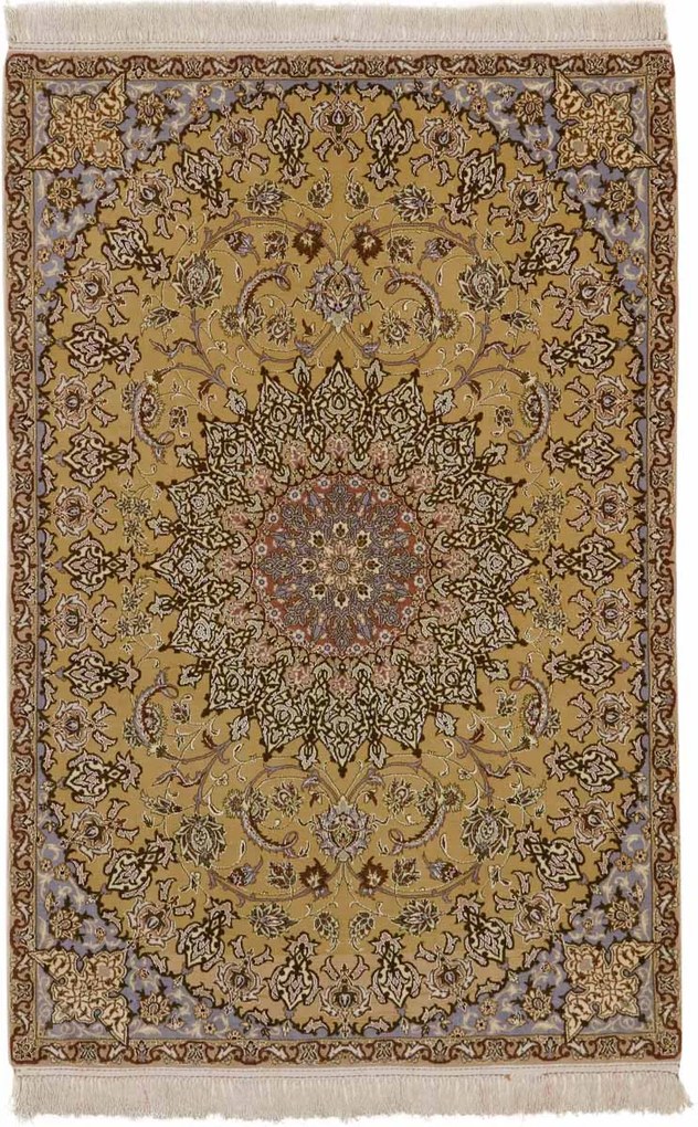 Isfahan Tappeto 160 x 110 Beige (Iran) Annodato A Mano