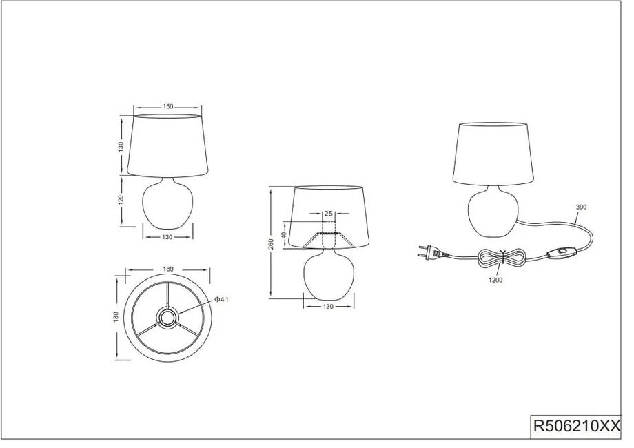 Lampada da tavolo in ceramica nera e tessuto, altezza 26 cm Luxor - Trio