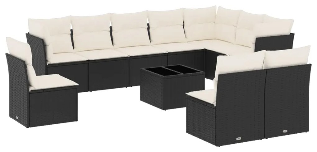 Set divani da giardino 11 pz con cuscini in polyrattan nero