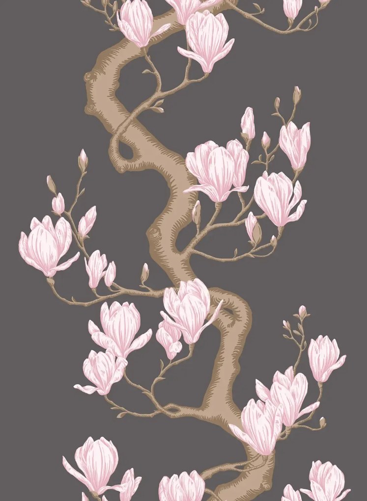 Cole & Son Carta da parati Magnolia Tree - Charcoal and Soft Pink