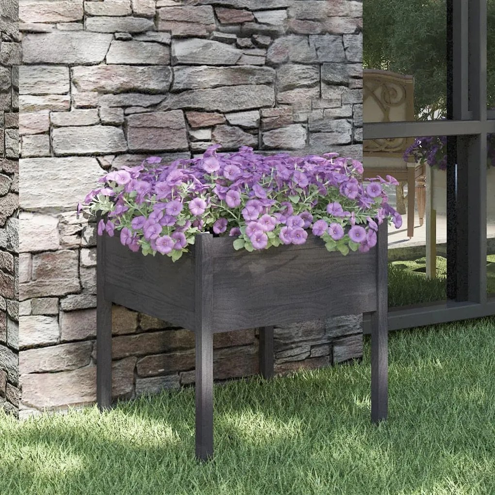 Fioriera Da Giardino Grigia 70x70x70 Cm Legno Massello Di Pino /