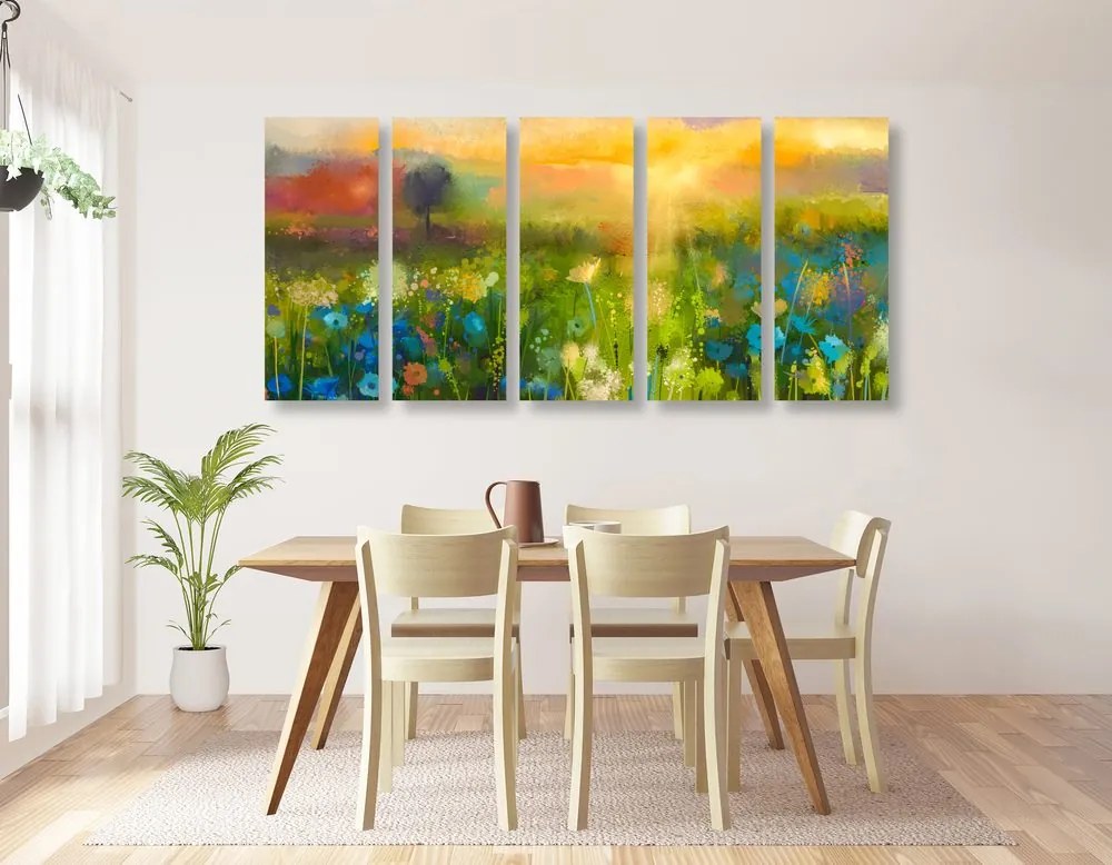 Quadri 5 pezzi – Pittura a olio di fiori di campo