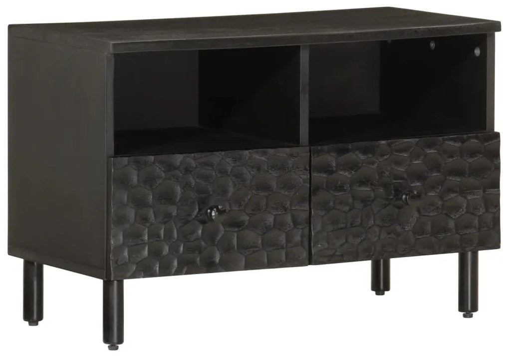Mobile Porta Tv Nero 70x33x46 Cm İn Legno Massello Di Mango /